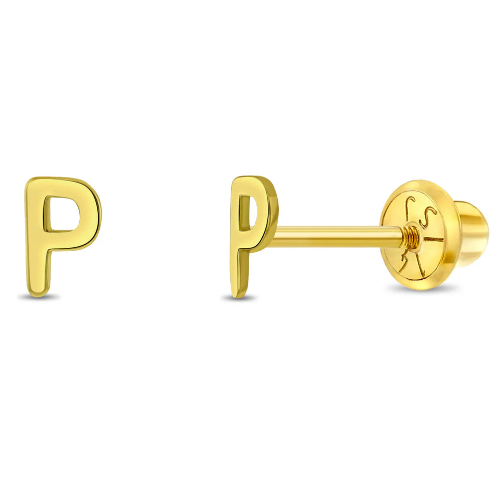 14k Itsy Bitsy Initial Letter Girl Earrings
