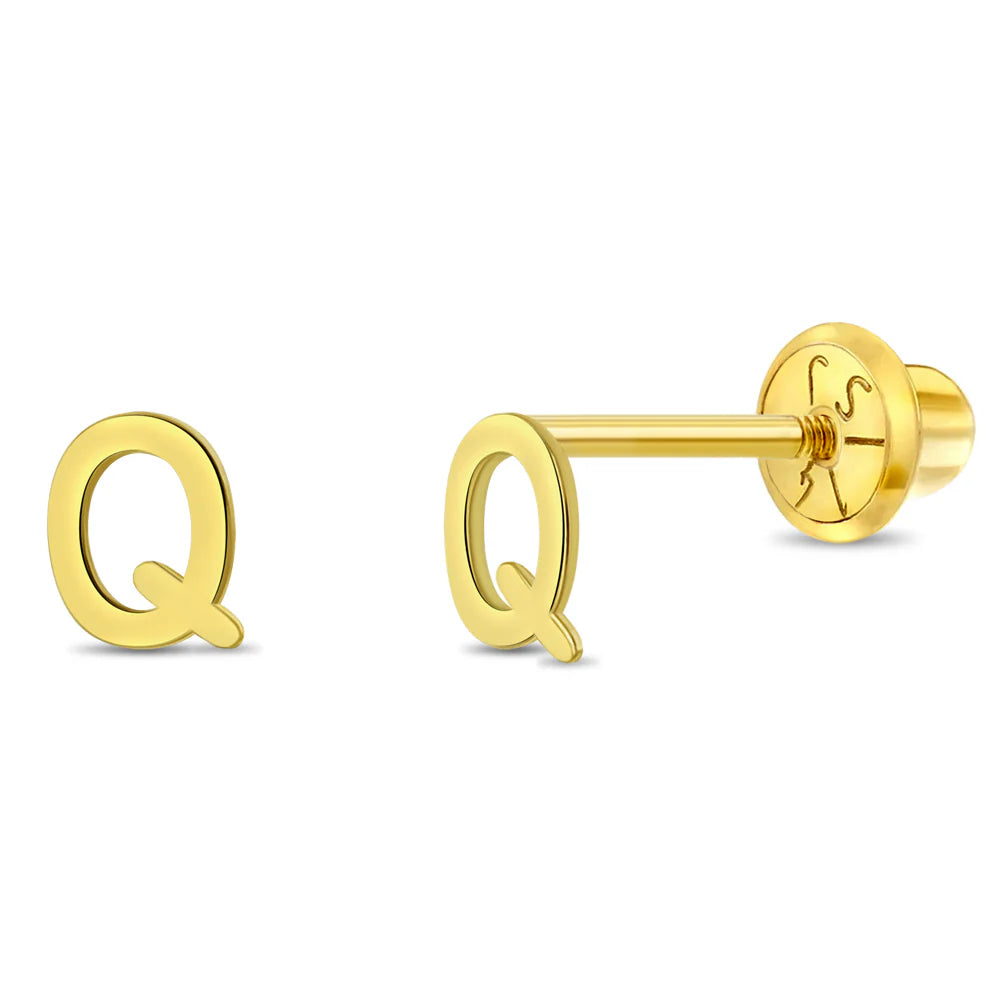 14k Itsy Bitsy Initial Letter Girl Earrings