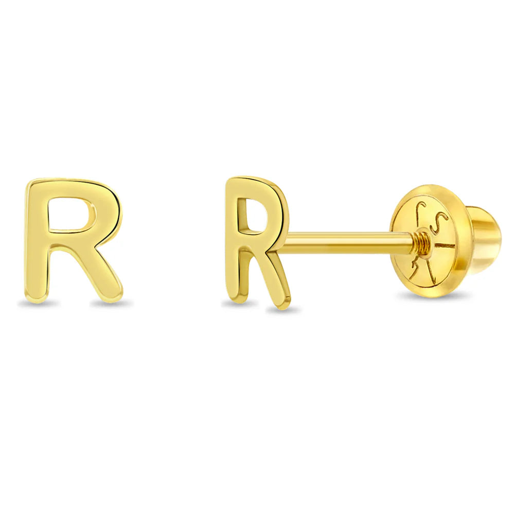 14k Itsy Bitsy Initial Letter Girl Earrings