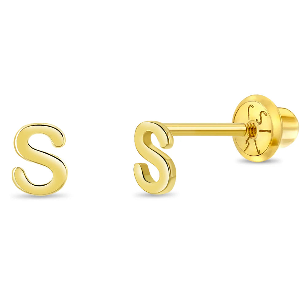 14k Itsy Bitsy Initial Letter Girl Earrings