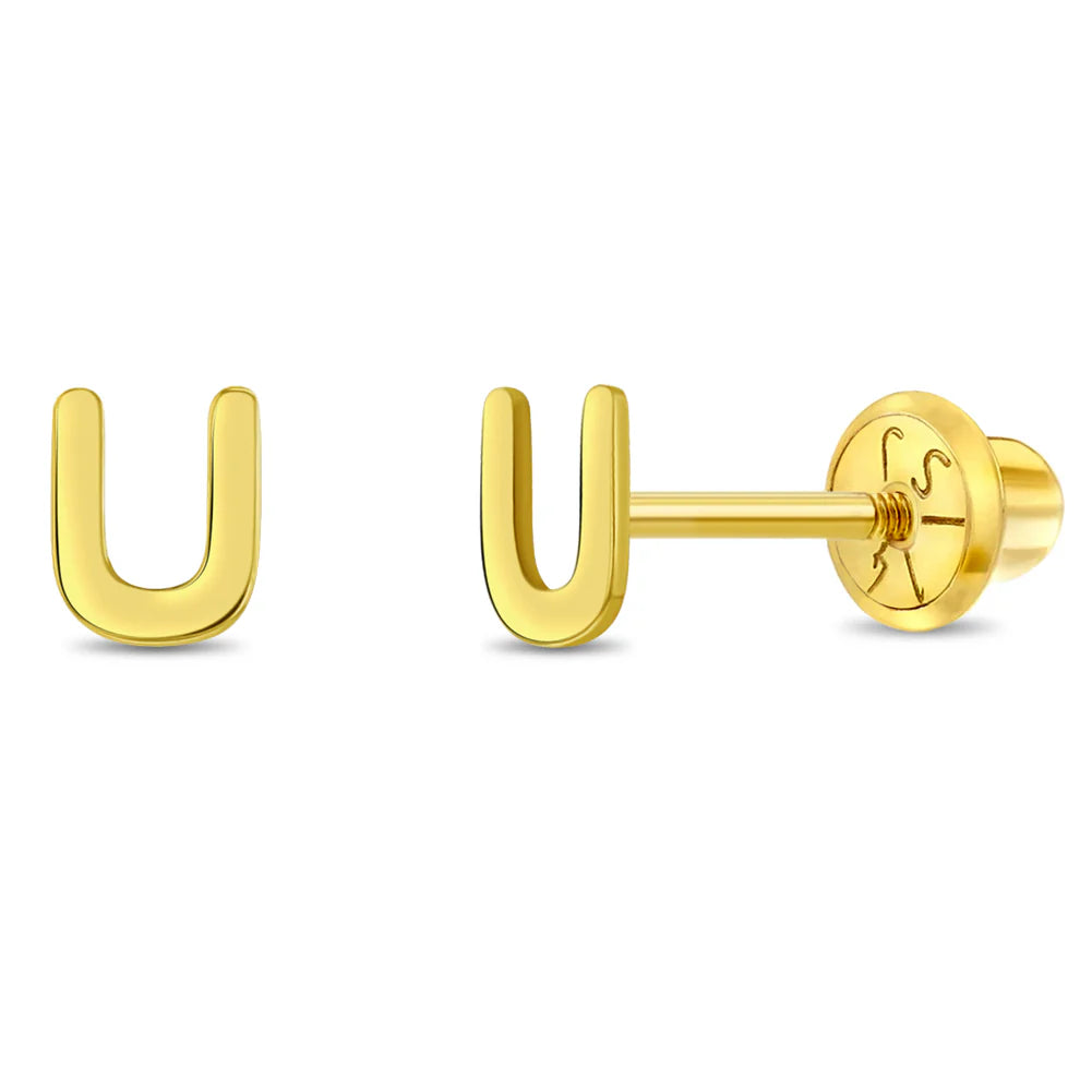 14k Itsy Bitsy Initial Letter Girl Earrings
