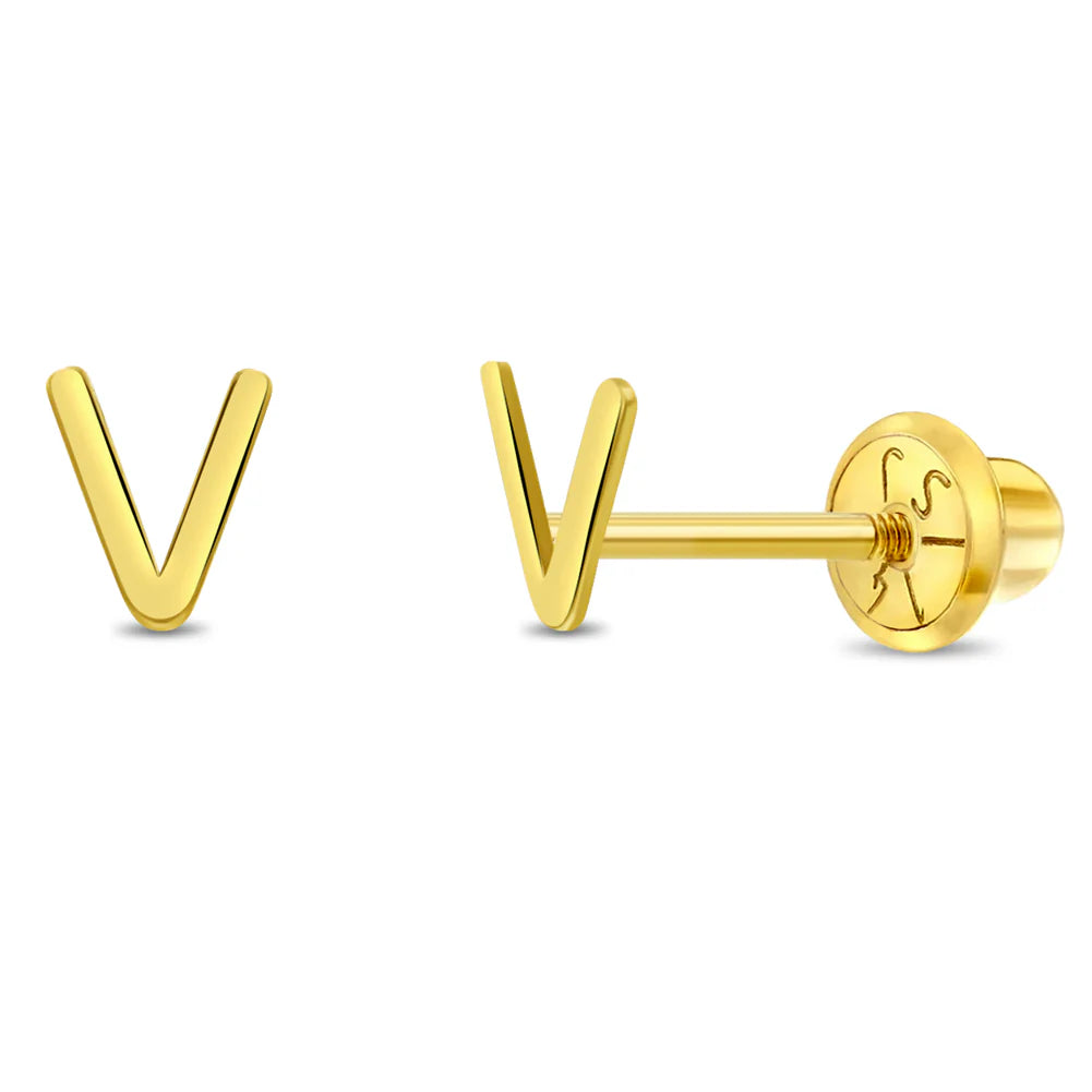 14k Itsy Bitsy Initial Letter Girl Earrings