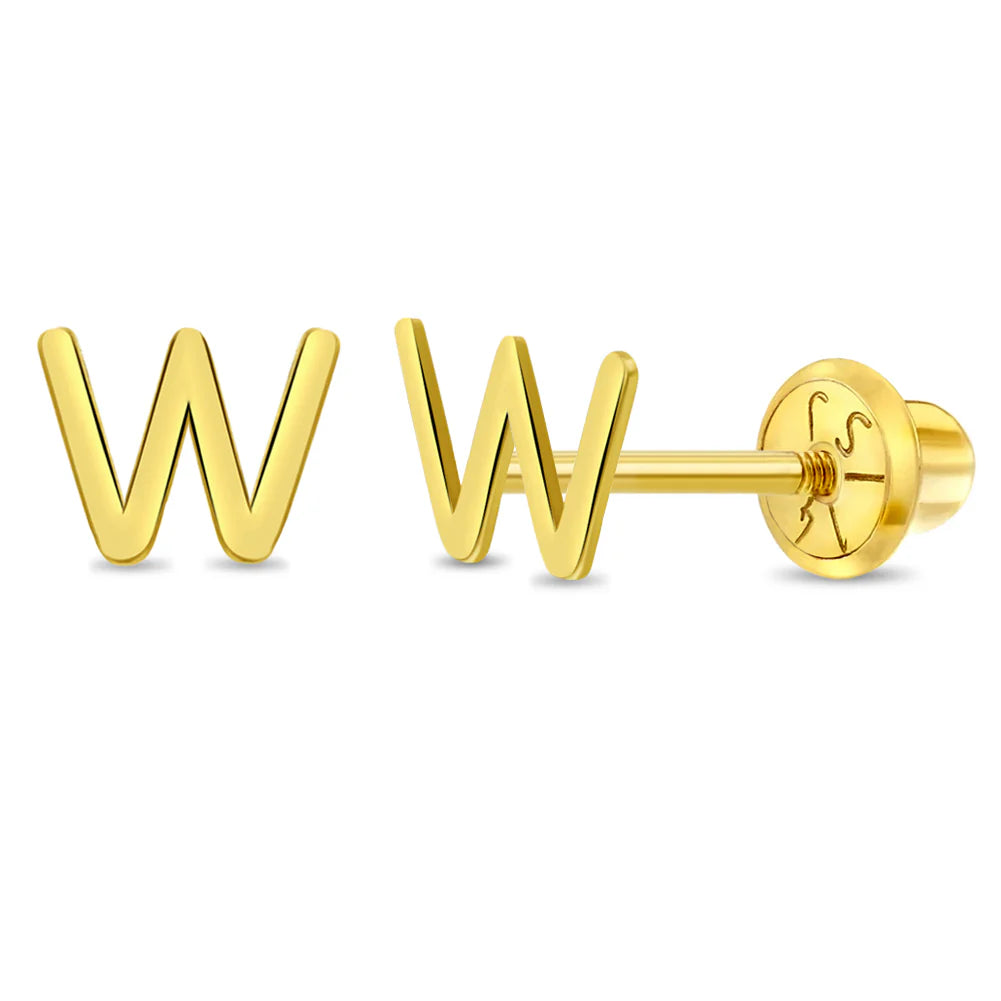 14k Itsy Bitsy Initial Letter Girl Earrings