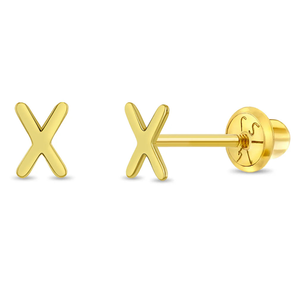 14k Itsy Bitsy Initial Letter Girl Earrings
