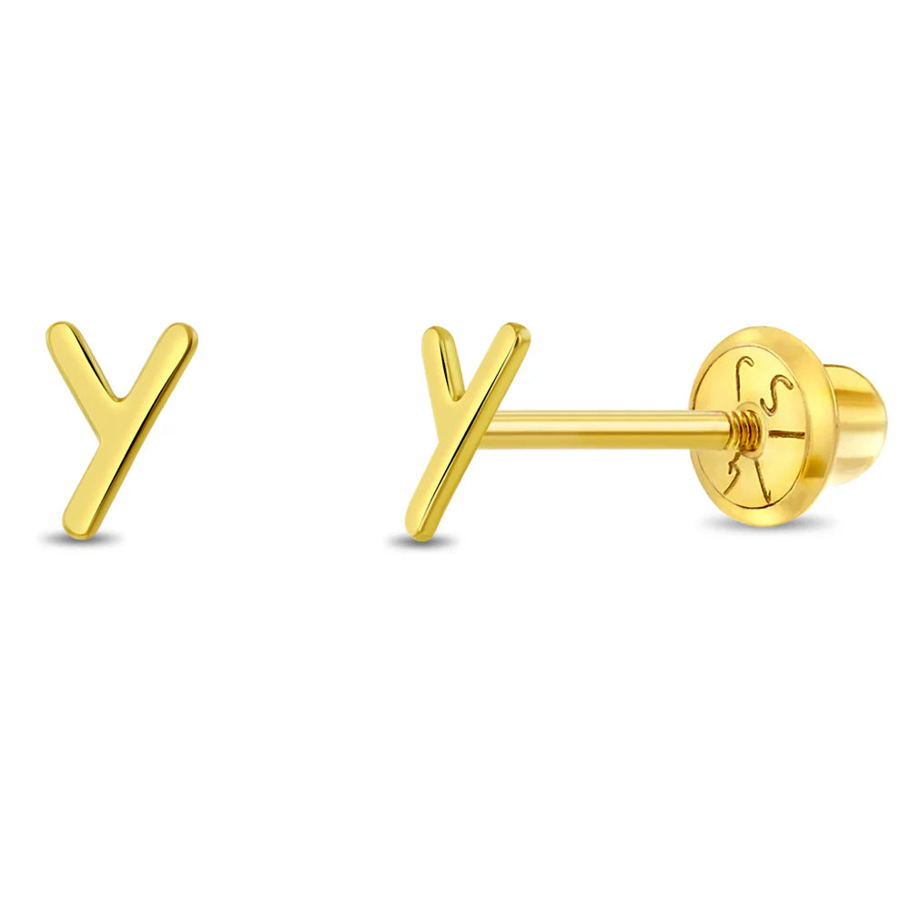 14k Itsy Bitsy Initial Letter Girl Earrings