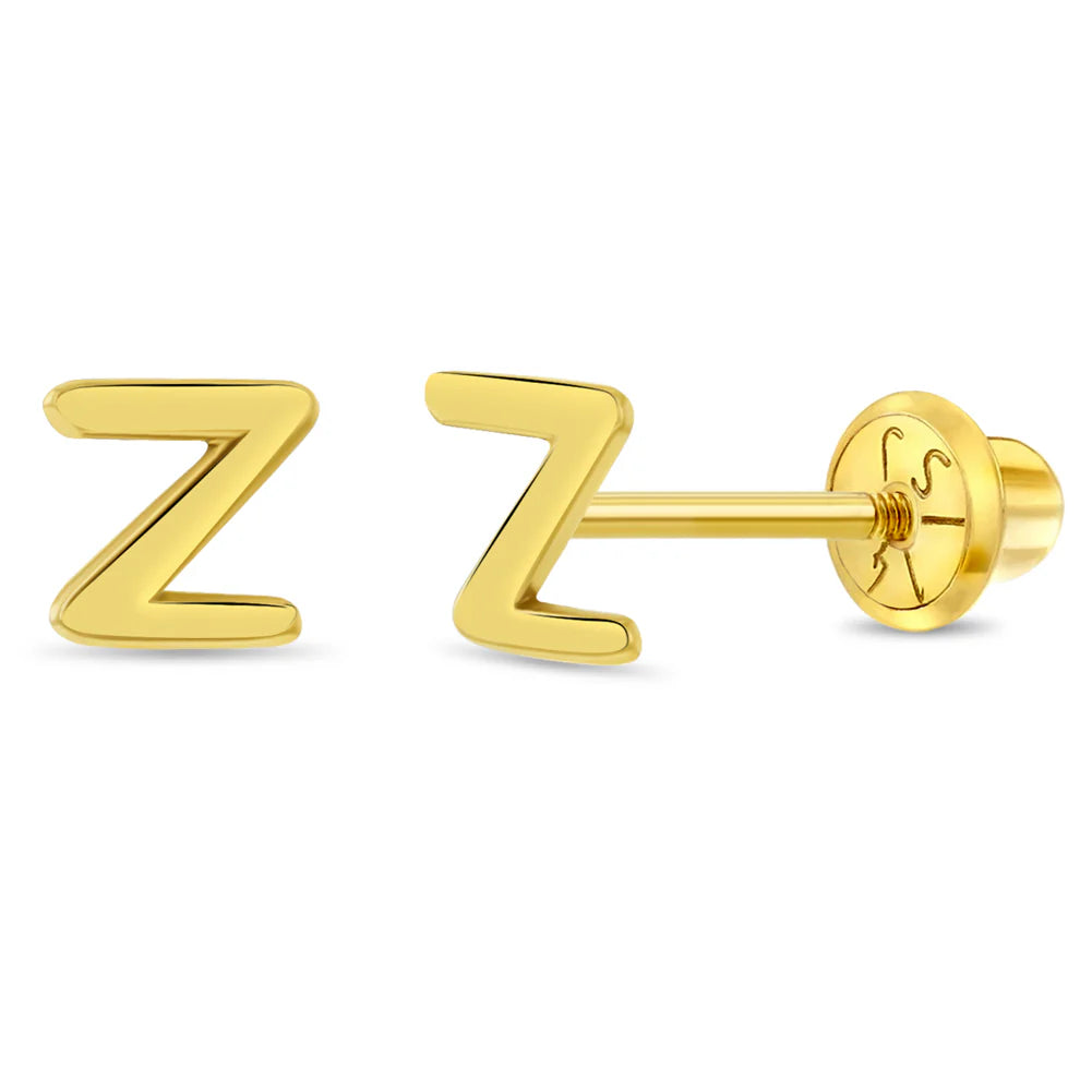 14k Itsy Bitsy Initial Letter Girl Earrings