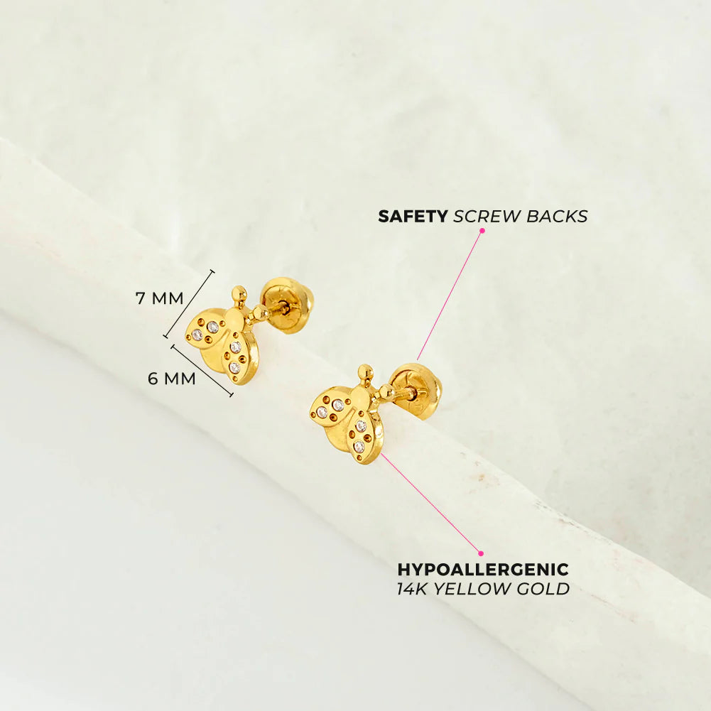 14k CZ Ladybug Girl Earrings