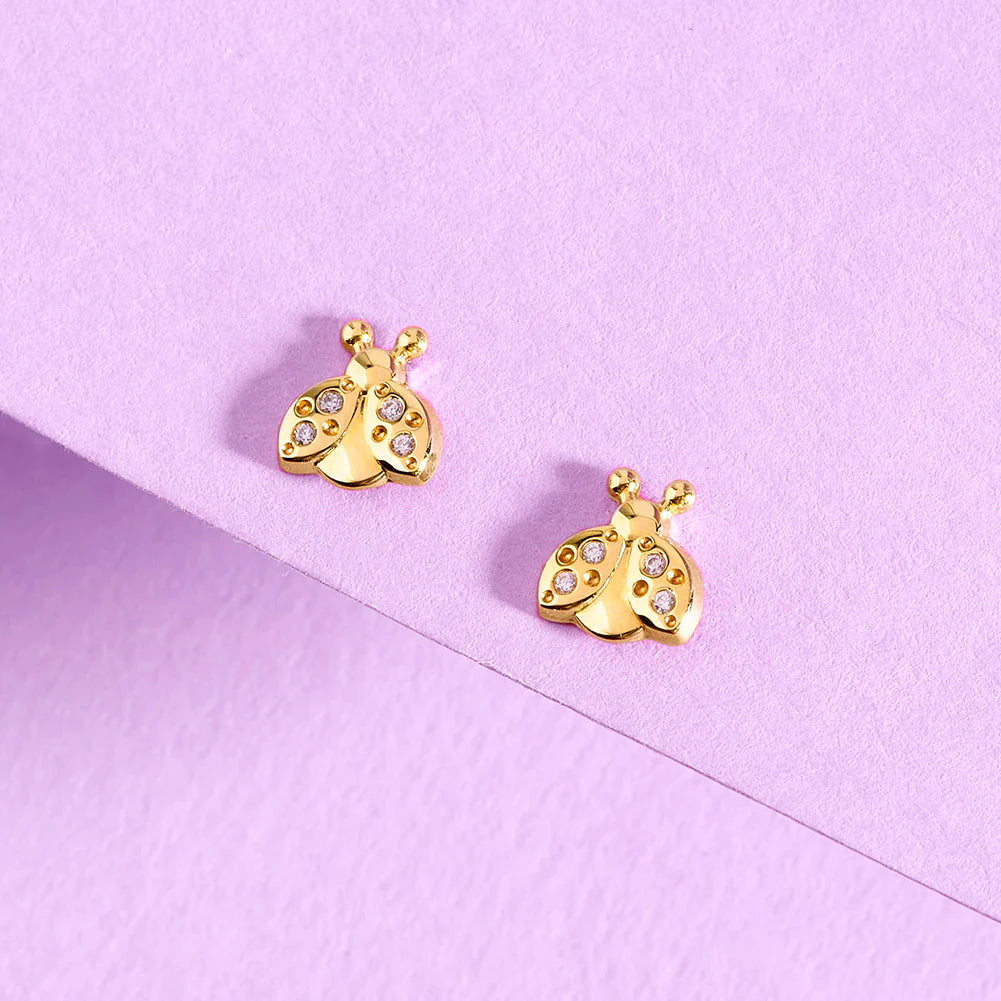 14k CZ Ladybug Girl Earrings