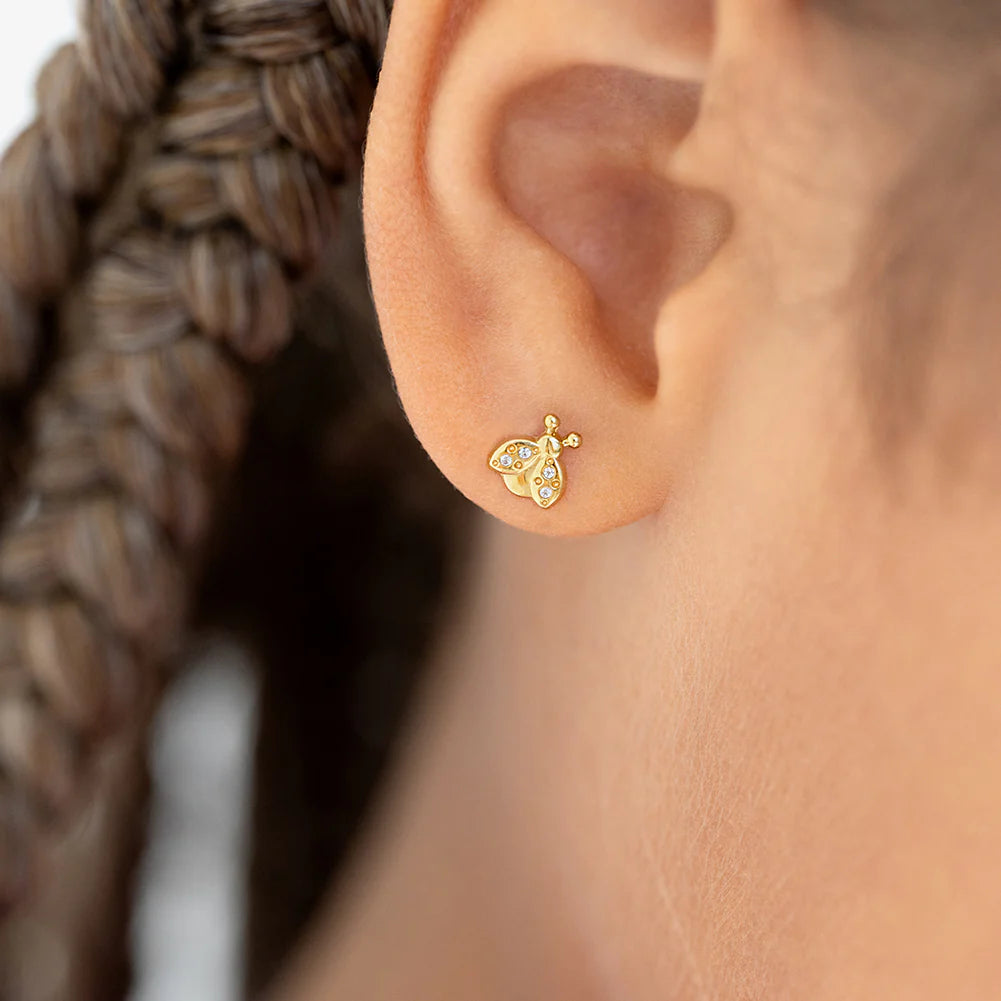 14k CZ Ladybug Girl Earrings