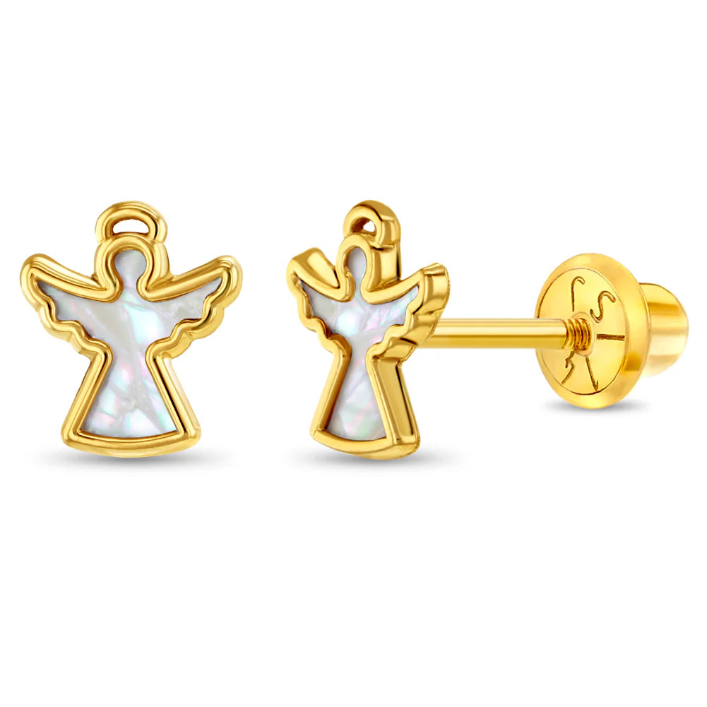 14k Mother of Pearl Angel Girl Earrings