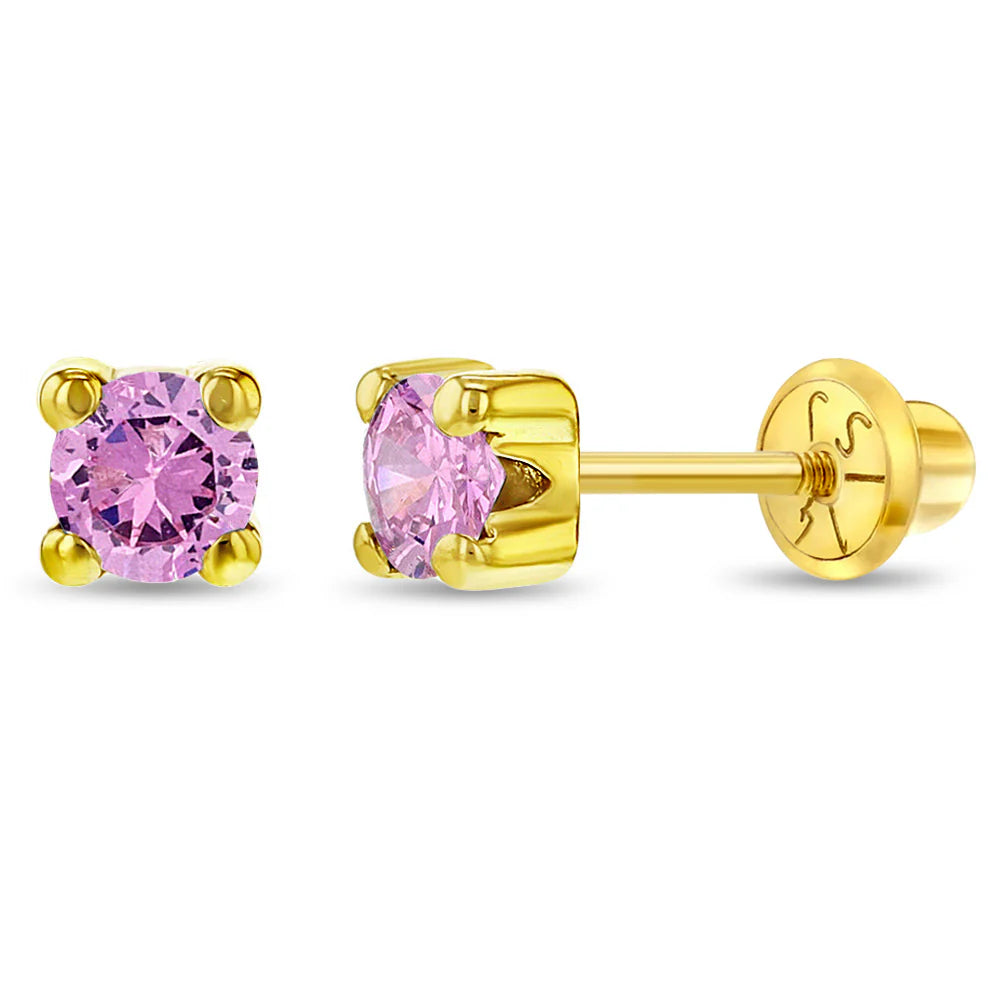 14k 4 Prong CZ Solitaire Toddler Earrings