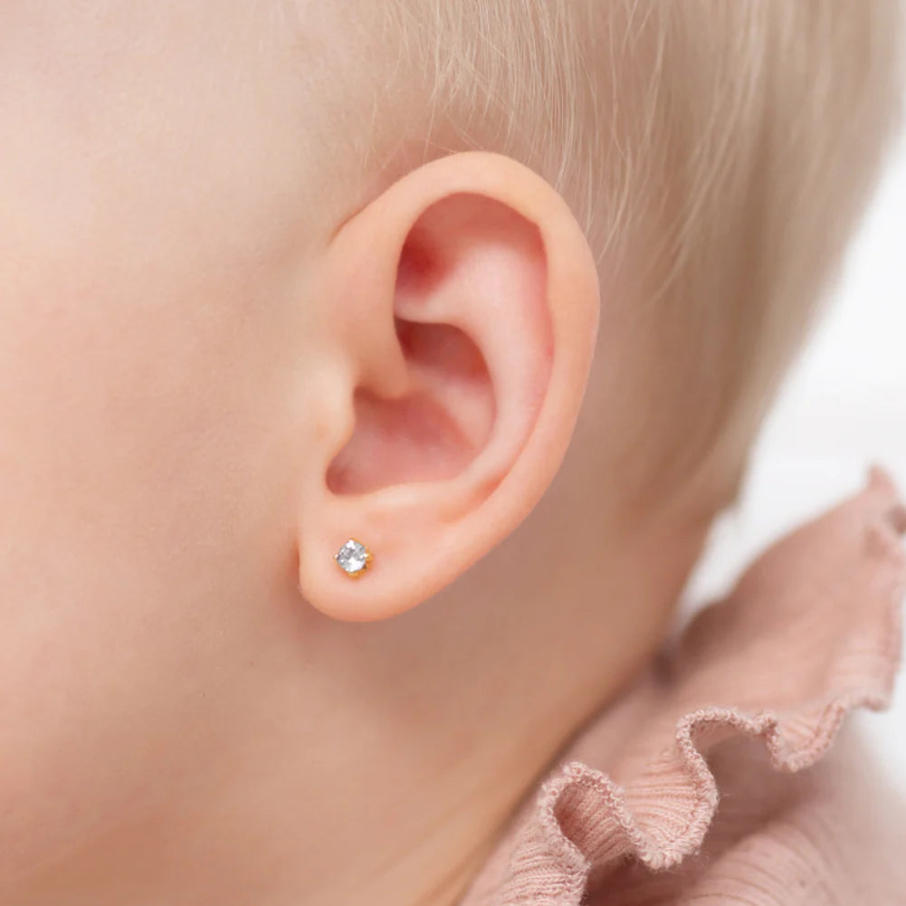 14k 4 Prong CZ Solitaire Toddler Earrings