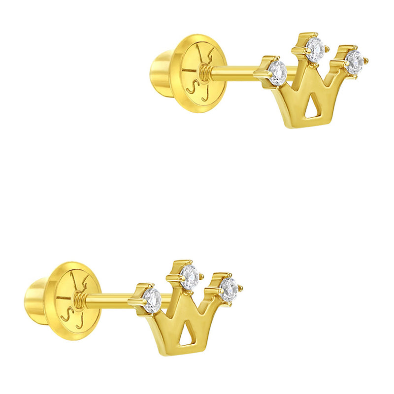 14k 3 Point CZ Crown Toddler Earrings