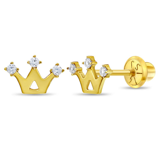 14k 3 Point CZ Crown Toddler Earrings