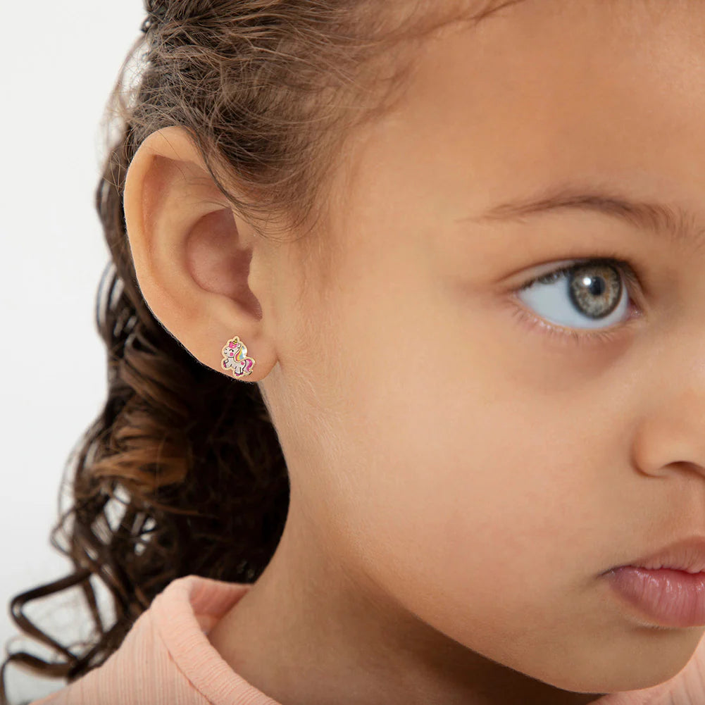 14k Simply Unicorn Girl Earrings