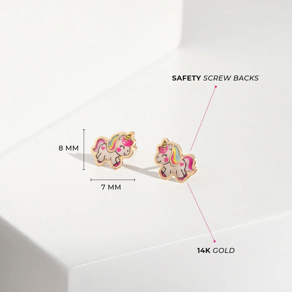 14k Simply Unicorn Girl Earrings
