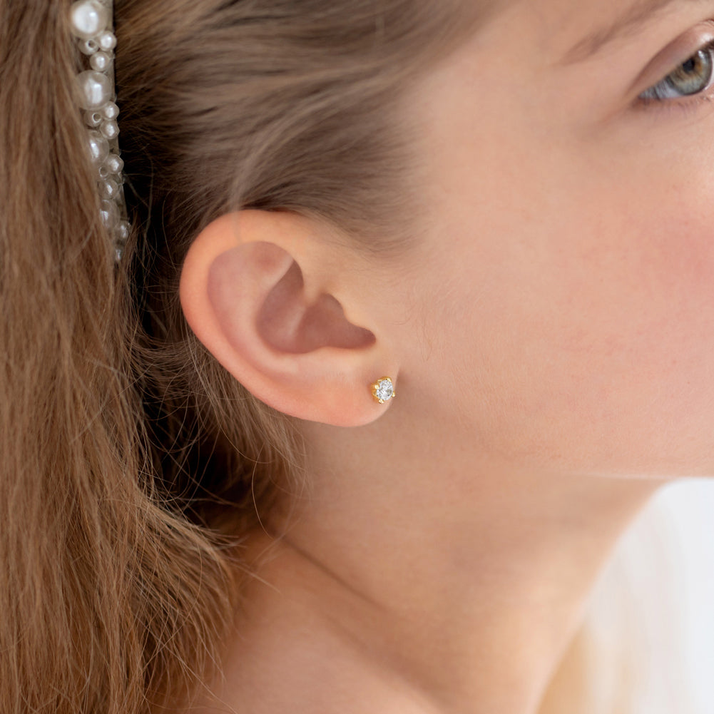 14k 4 Prong CZ Solitaire Toddler Earrings