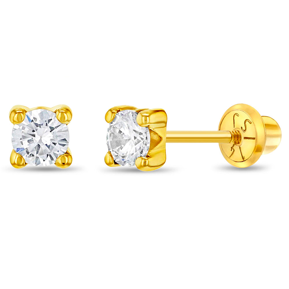 14k 4 Prong CZ Solitaire Toddler Earrings