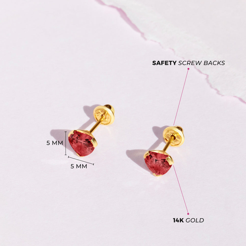 14k Birthstone CZ Heart Girls Earrings