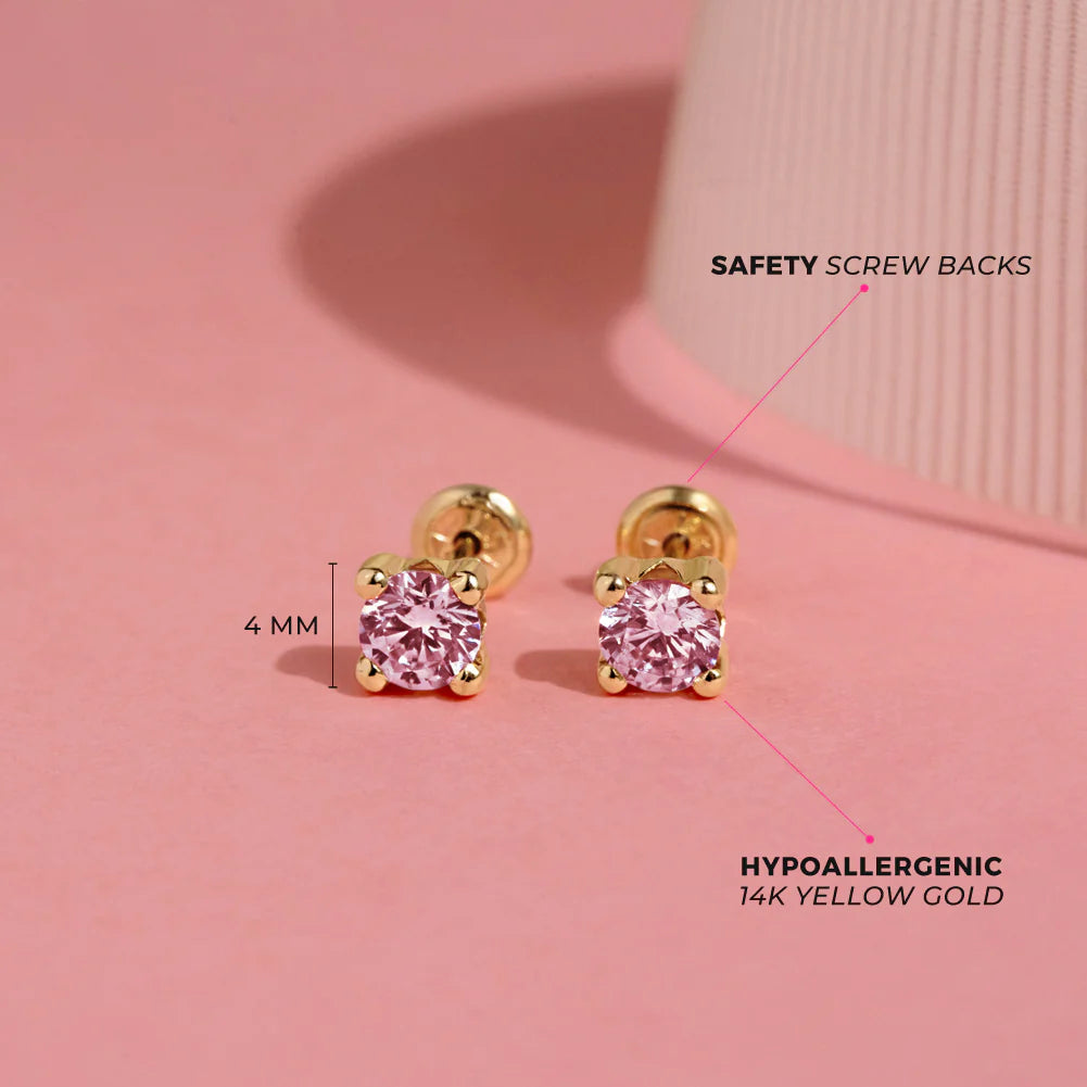 14k 4 Prong CZ Solitaire Toddler Earrings