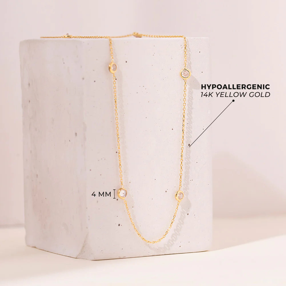 14k Sparkling Station Necklace 16" to 17"