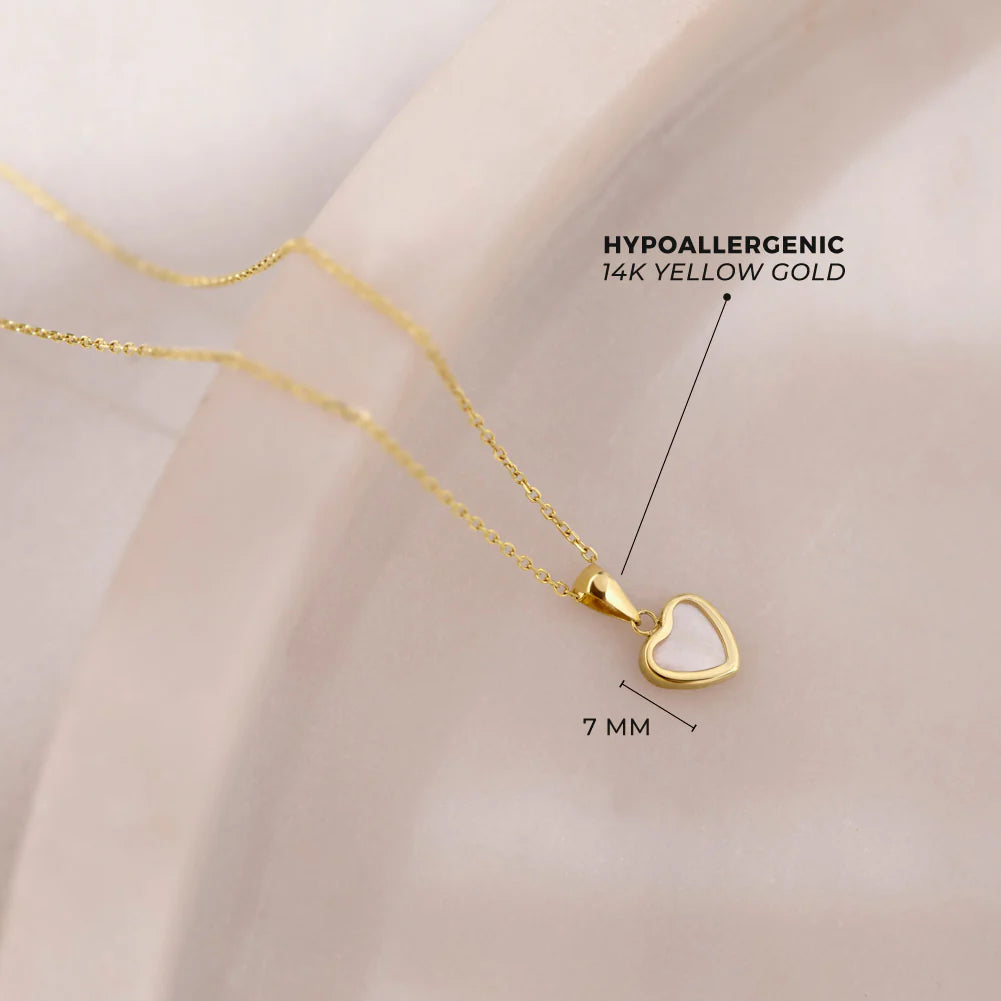 14k Mother of Pearl Heart Women's Necklace 16" to 18"