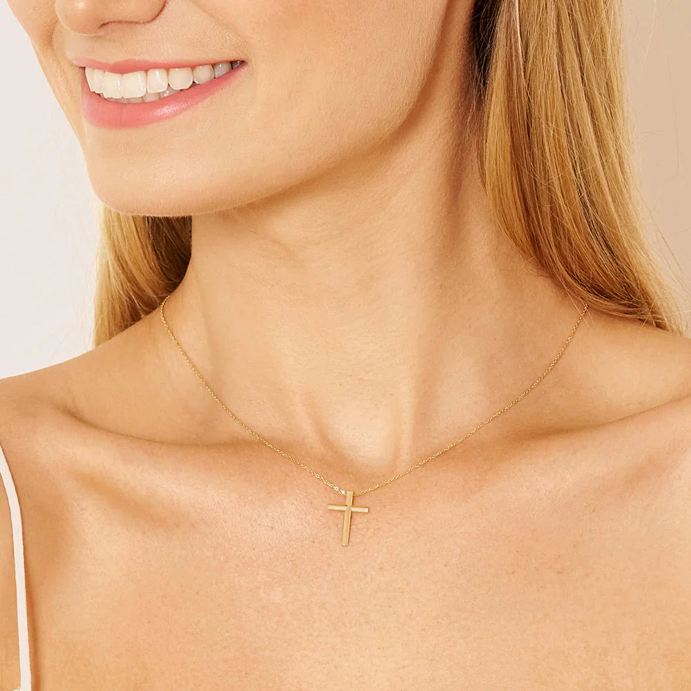 14k Small Cross Women's Pendant Necklace 16" to 18"