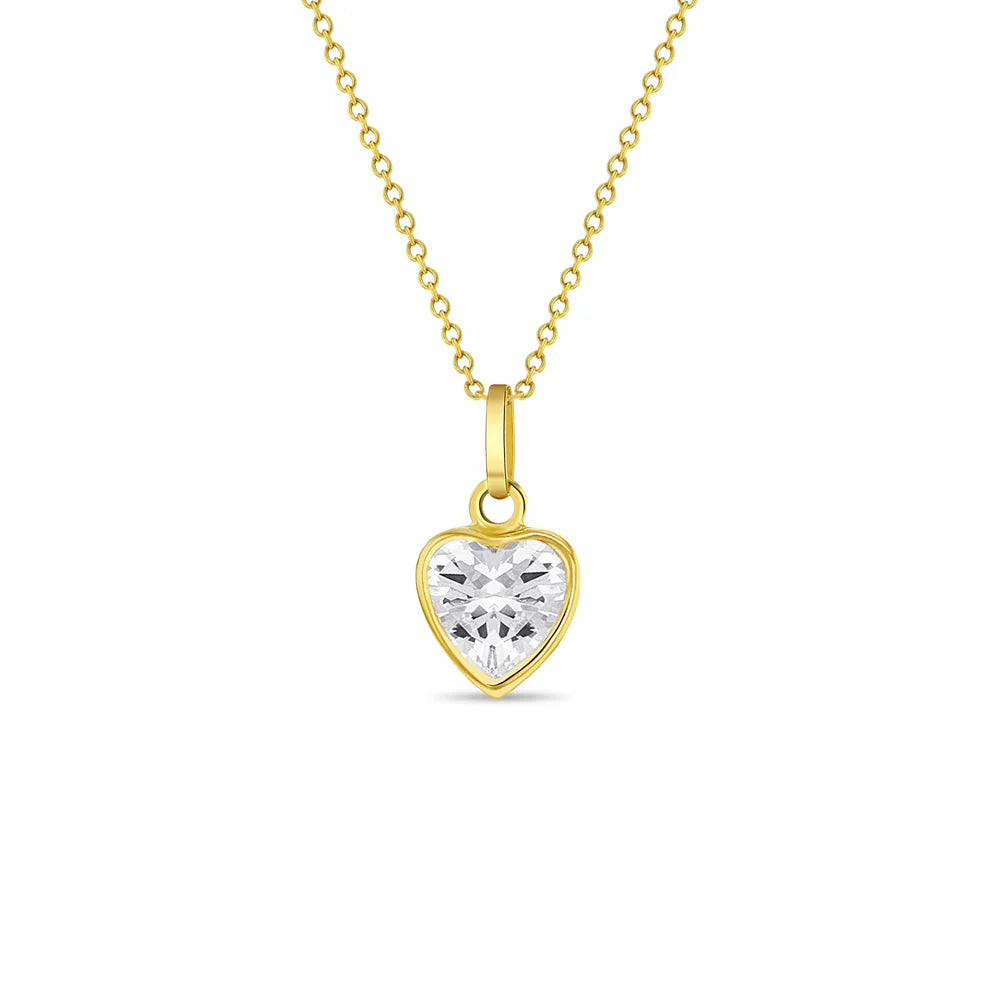 Collar de corazón con piedra de nacimiento simulada brillante de 14k
