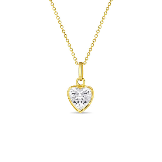 Collar de corazón con piedra de nacimiento simulada brillante de 14k