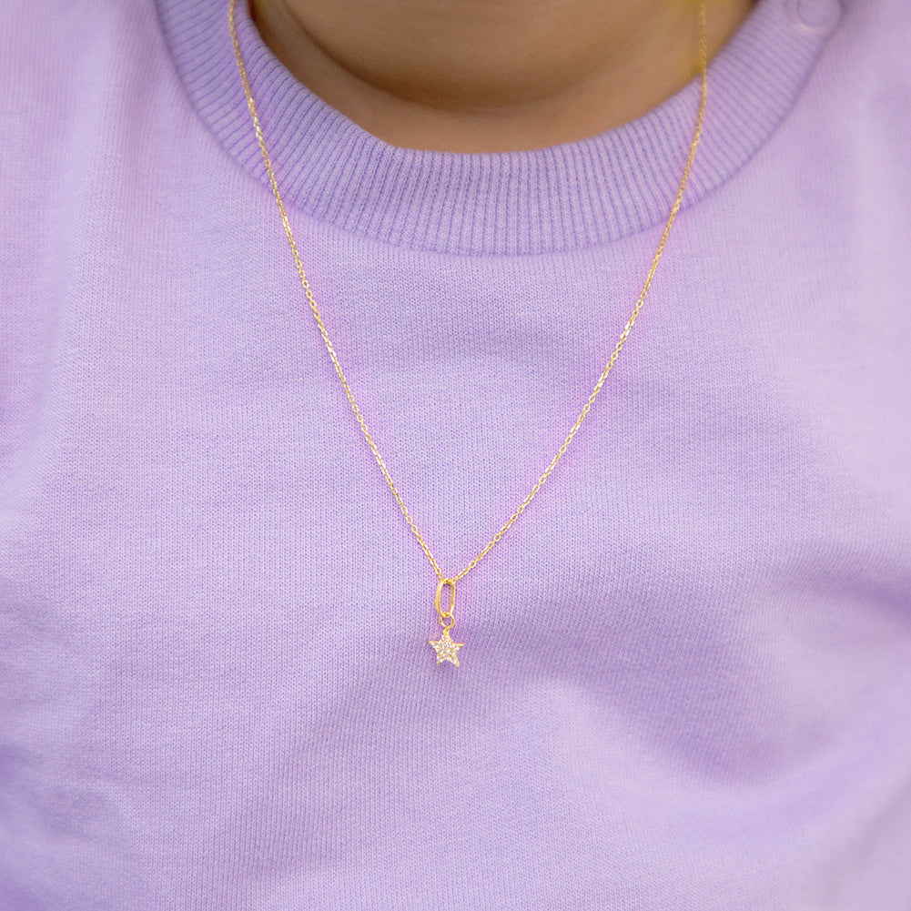 14k Tiny CZ Encrusted Star Baby Necklace, size 16"
