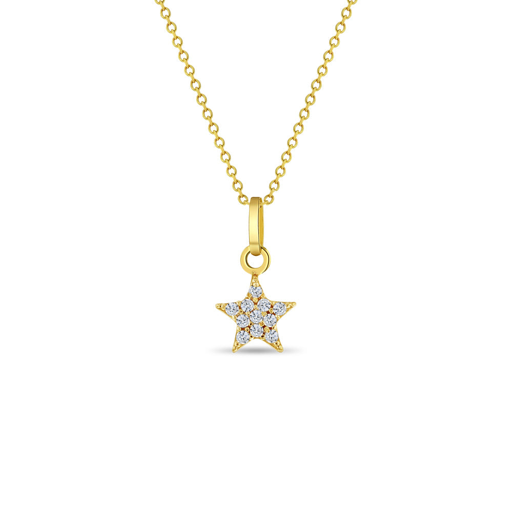 14k Tiny CZ Encrusted Star Baby Necklace, size 16"