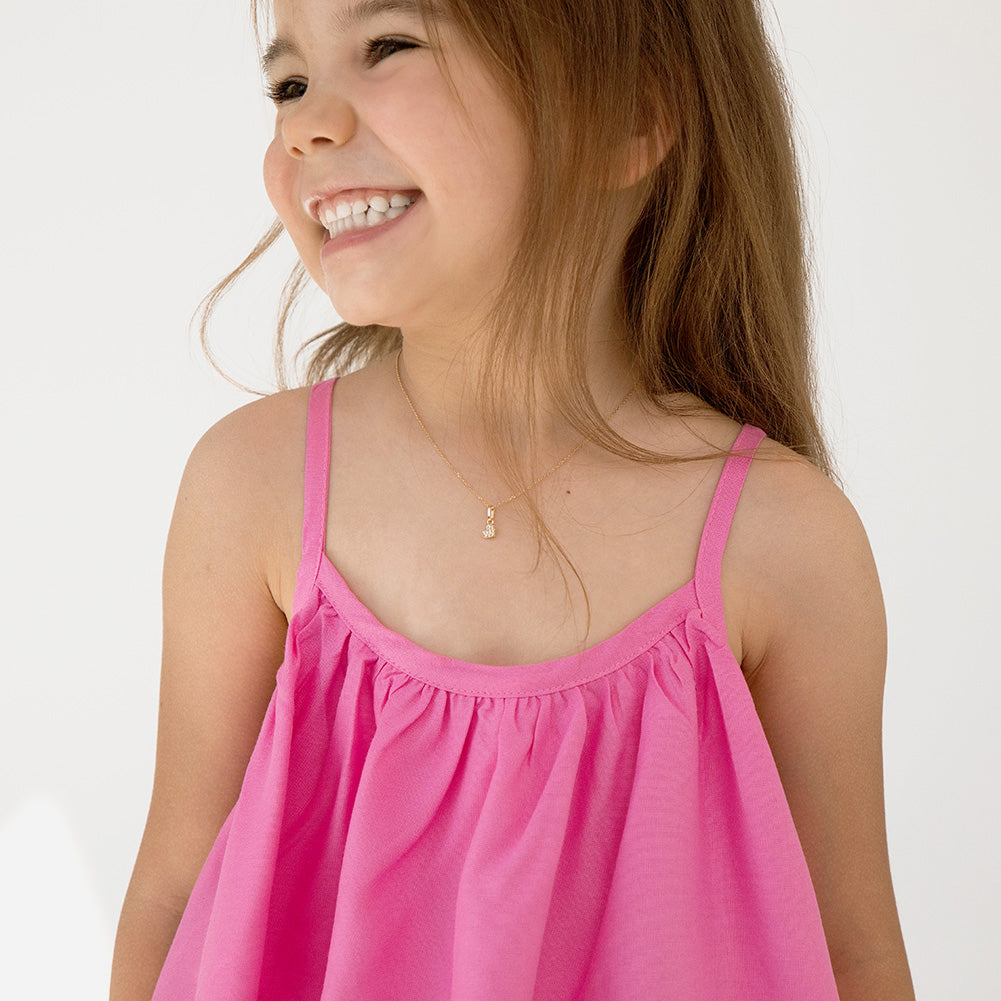 14k Tiny CZ Encrusted Heart Baby Necklace, size 16"