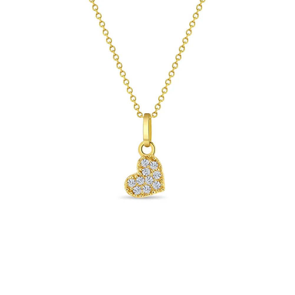 14k Pave Heart Women's Pendant Necklace 16" to 18"