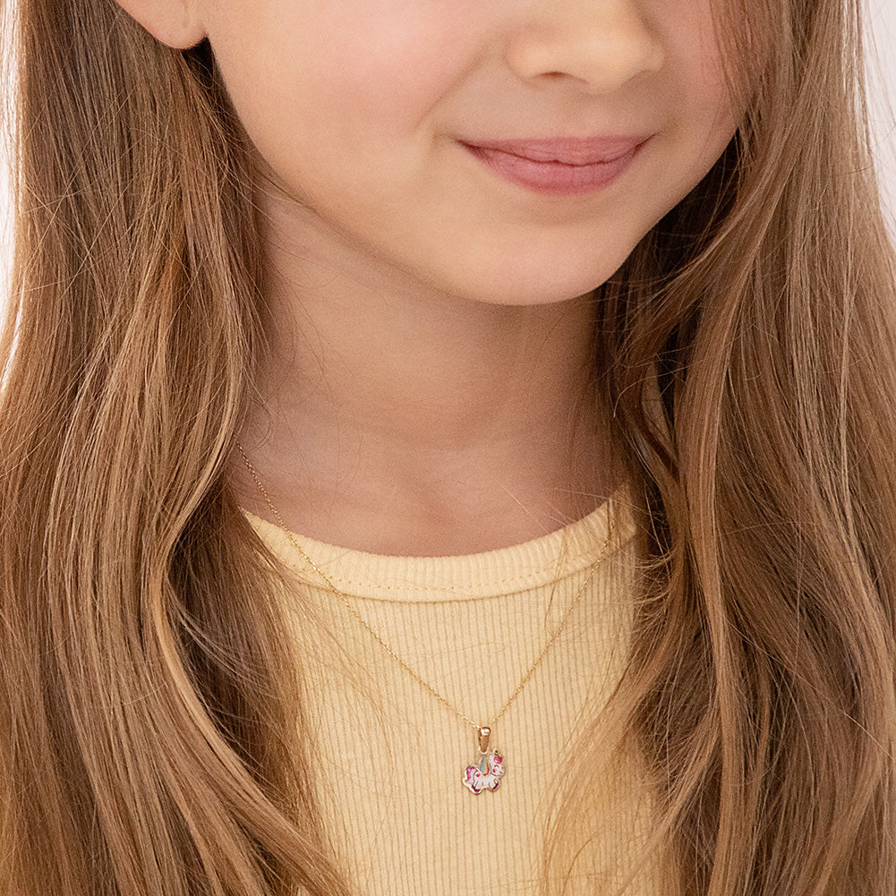 14k Joyful Unicorn Children's Pendant Necklace, Size 16"
