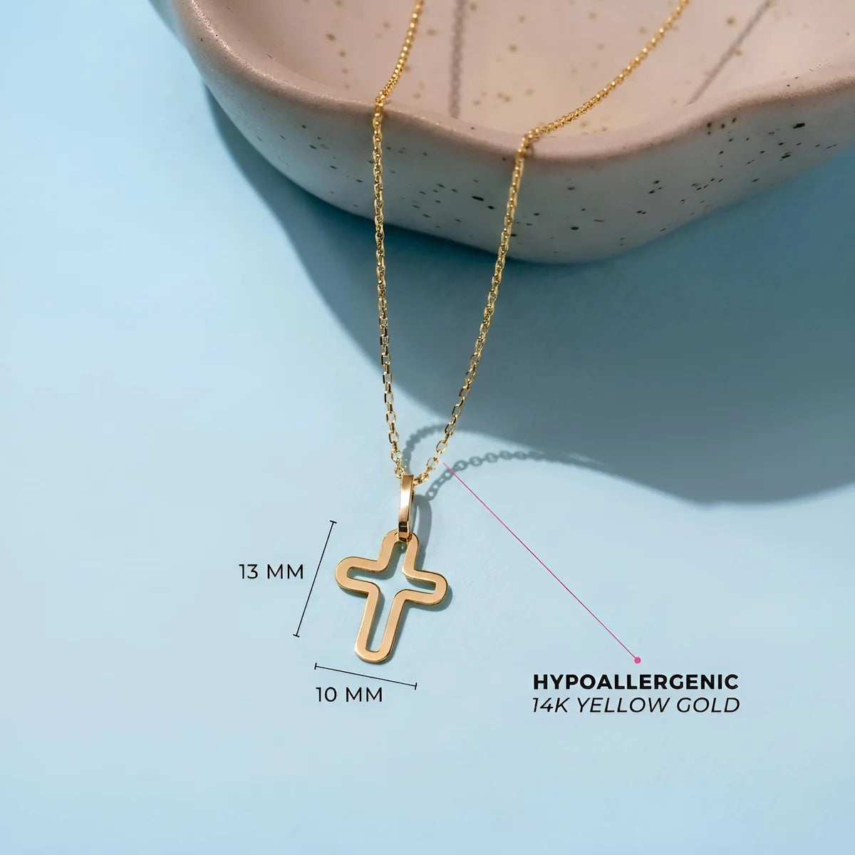 14k Curved Cross Outline Boy's Pendant 16"