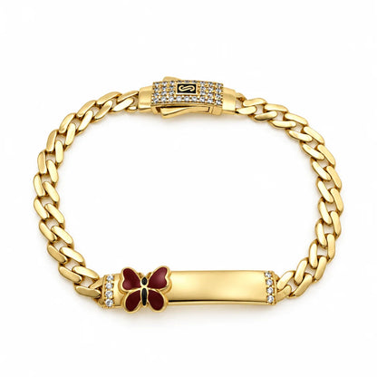 14k Semi-Solid Gold Curb Chain Butterfly Bracelet 5.5"