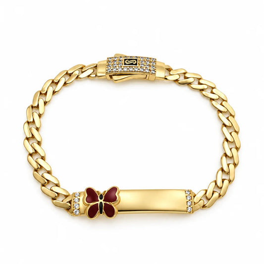 14k Semi-Solid Gold Curb Chain Butterfly Bracelet 5.5"