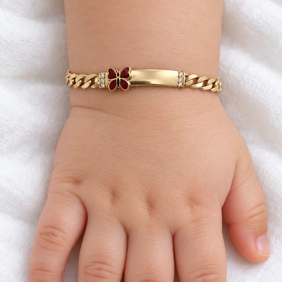 14k Semi-Solid Gold Curb Chain Butterfly Bracelet 5.5"