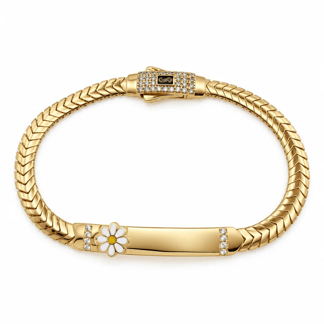 14k Gold Semi-Solid Chevron Flower Bracelet 5.5"