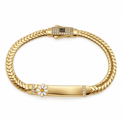 14k Gold Semi-Solid Chevron Flower Bracelet 5.5"