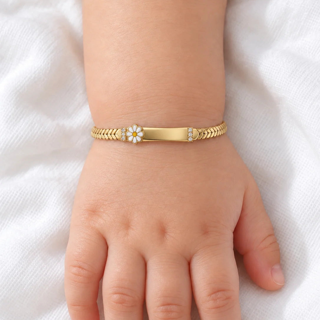 14k Gold Semi-Solid Chevron Flower Bracelet 5.5"