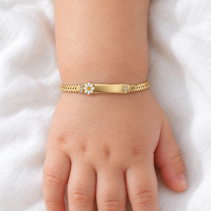 14k Gold Semi-Solid Chevron Flower Bracelet 5.5"