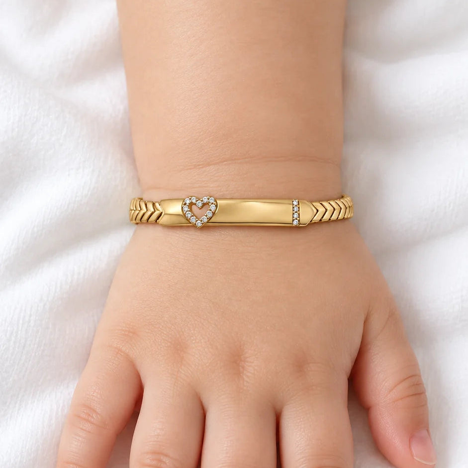 14k Gold Semi-Solid Chevron Heart Bracelet 5.5"