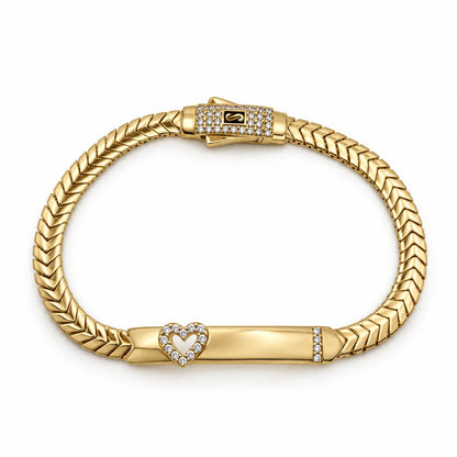 14k Gold Semi-Solid Chevron Heart Bracelet 5.5"