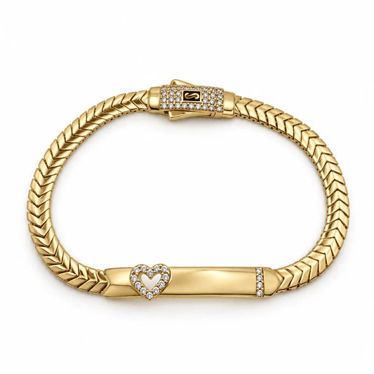 14k Gold Semi-Solid Chevron Heart Bracelet 5.5"