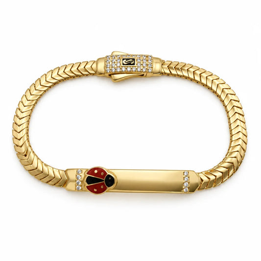 14k Gold Semi-Solid Chevron Lady Bug Bracelet 5.5"
