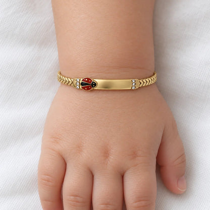 14k Gold Semi-Solid Chevron Lady Bug Bracelet 5.5"