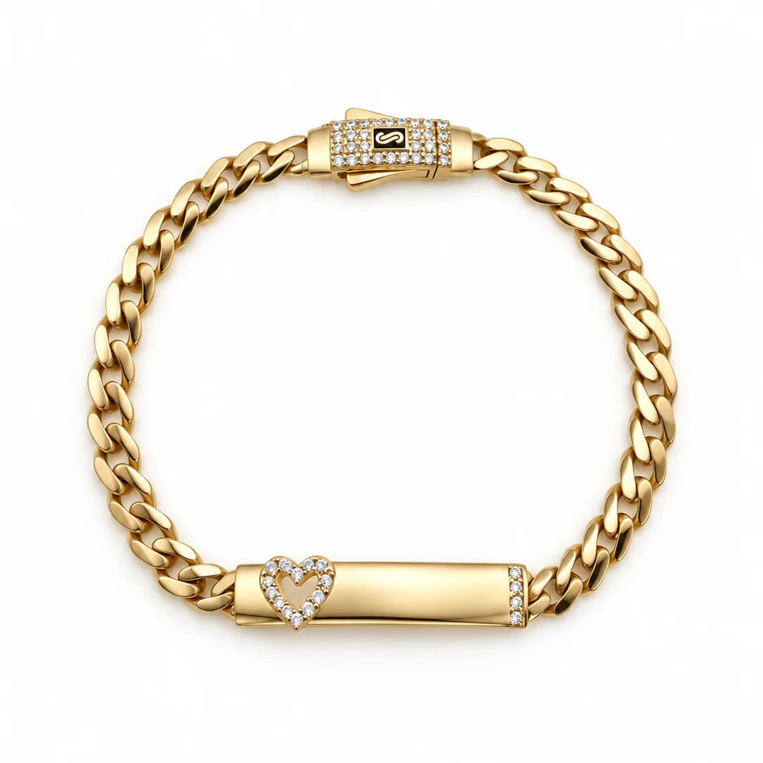 14k Semi-Solid Gold Heart Curb Chain Bracelet 5.5