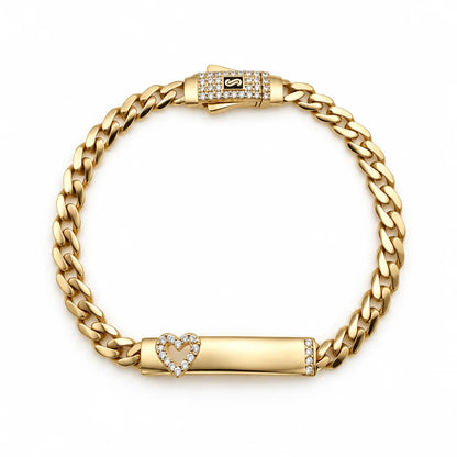14k Semi-Solid Gold Heart Curb Chain Bracelet 5.5
