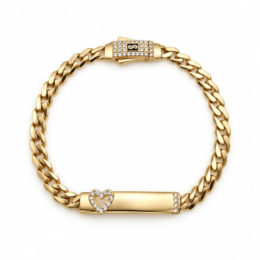 14k Semi-Solid Gold Heart Curb Chain Bracelet 5.5